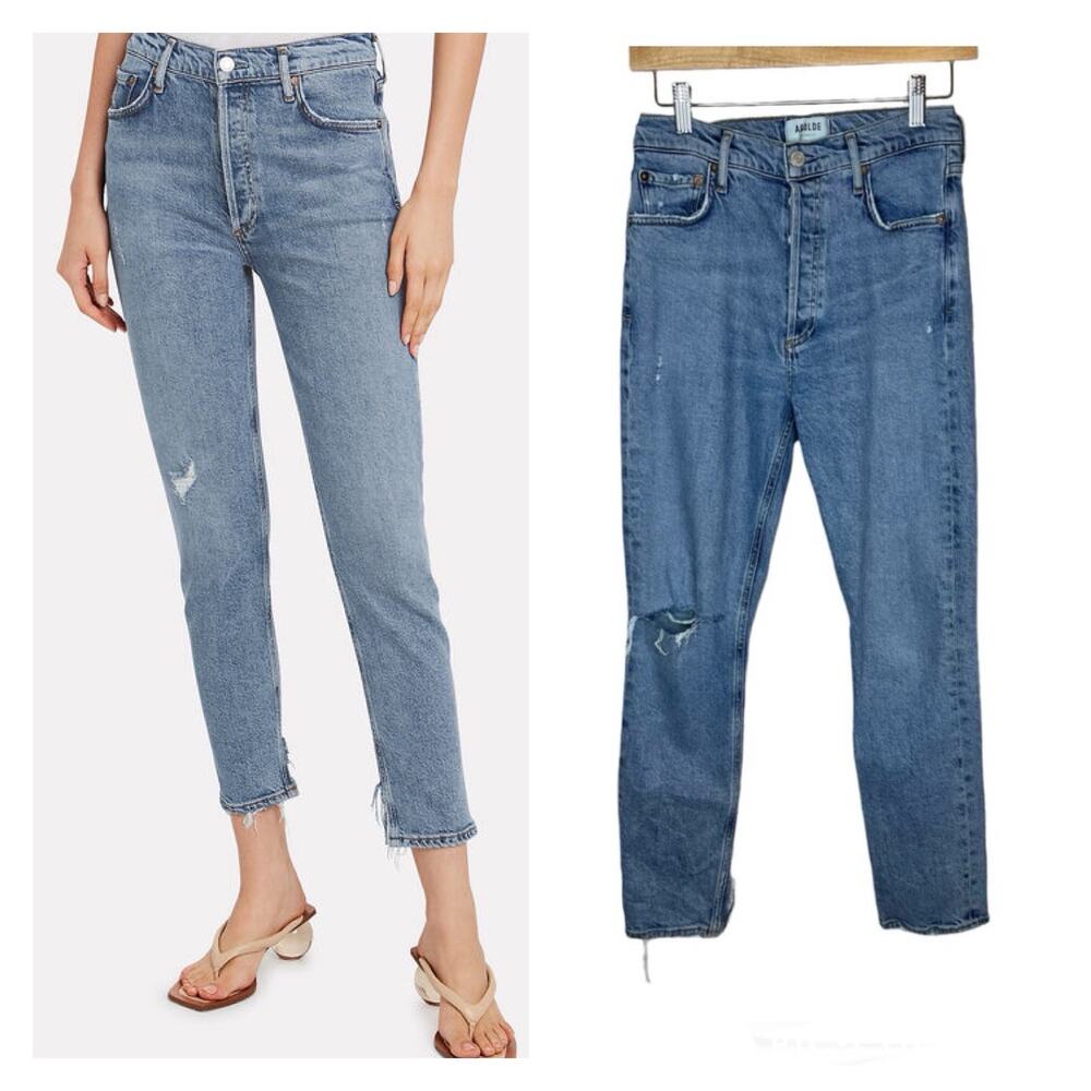 Agolde Nico High Rise Distressed Ripped Knee Skinny Straight Leg Jeans Size 27